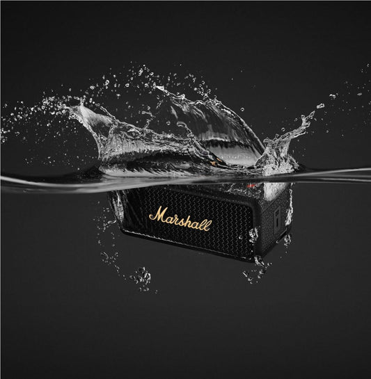Marshall Emberton – Enceinte Bluetooth Portable Black & Brass – Son Puissant 360°, Résistante à l’Eau (IPX7), Autonomie 20h