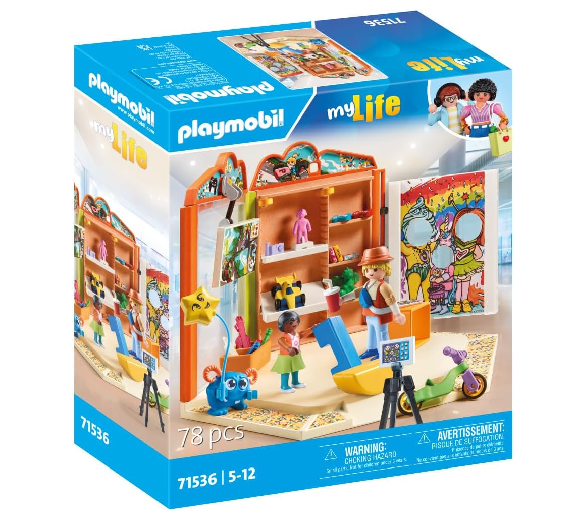 Playmobil 71536 Magasin de Jouets - Comprend Deux Personnages, des étagères murales, Un Mur de Photos, Un Moniteur et de Nombreux Jouets - MyLife - Dès 5 Ans
