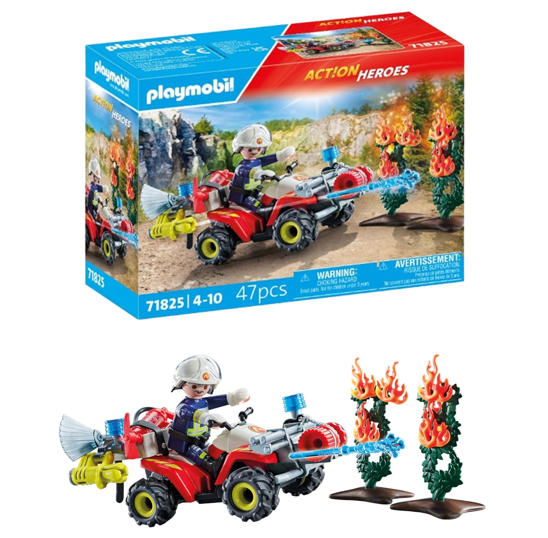 PLAYMOBIL Action Heroes 71825 – Quad de Pompiers éteint un Feu de Haie | Jouet Enfant dès 4 ans