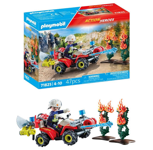 PLAYMOBIL Action Heroes 71825 – Quad de Pompiers éteint un Feu de Haie | Jouet Enfant dès 4 ans