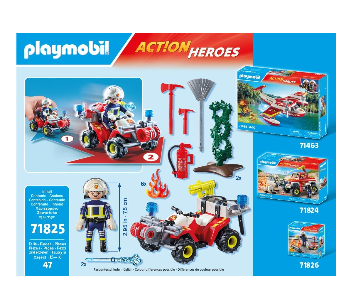 PLAYMOBIL Action Heroes 71825 – Quad de Pompiers éteint un Feu de Haie | Jouet Enfant dès 4 ans