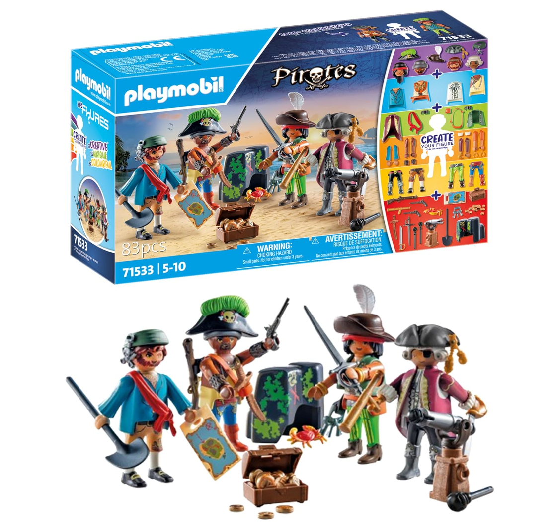 Playmobil 71533 MyFigures : Pirates - Prenez Le Large et embarquez pour Une Chasse au trésor en mer - Set de Plusieurs Personnages à Personnaliser - Pirates - Dès 5 Ans