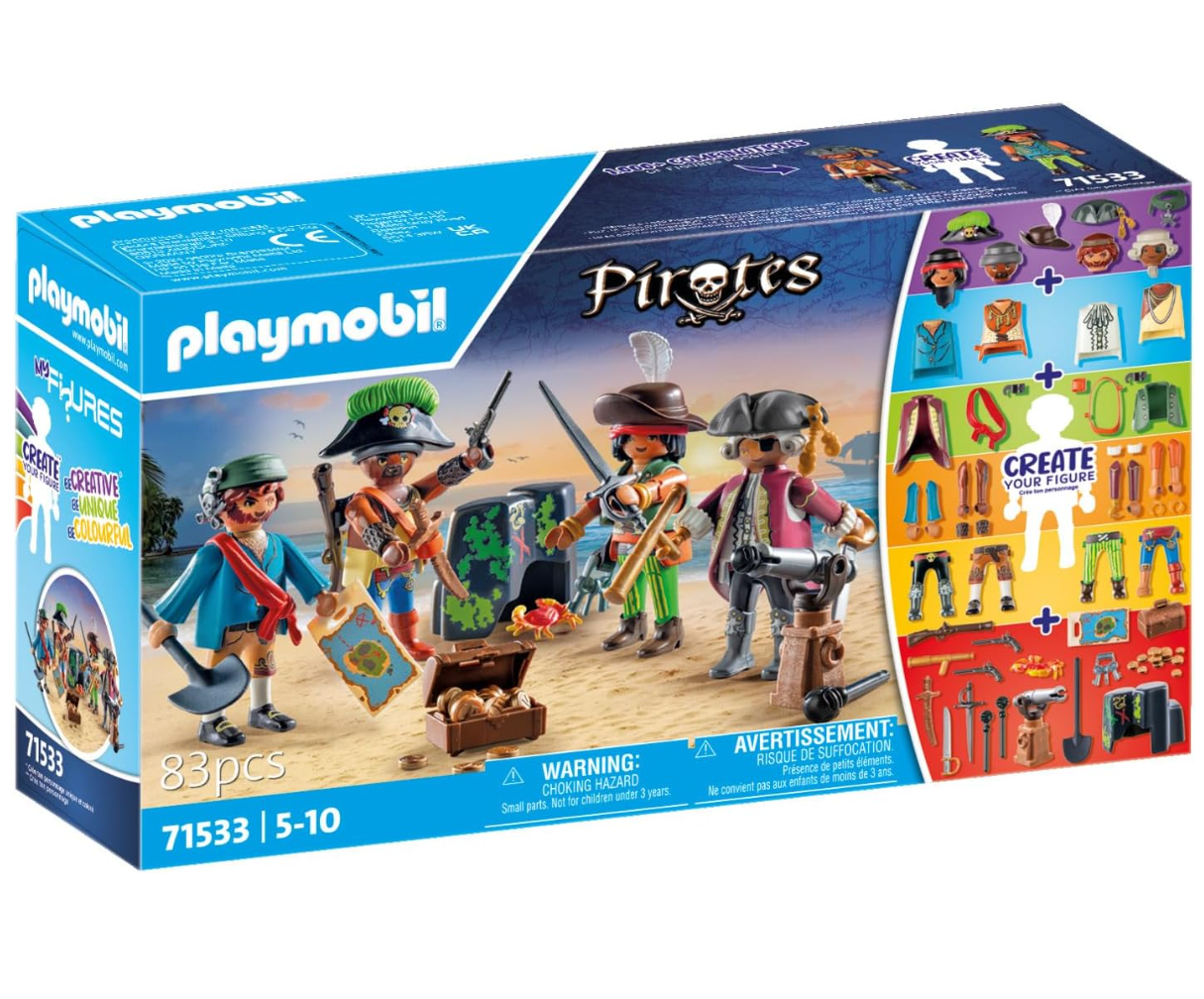 Playmobil 71533 MyFigures : Pirates - Prenez Le Large et embarquez pour Une Chasse au trésor en mer - Set de Plusieurs Personnages à Personnaliser - Pirates - Dès 5 Ans