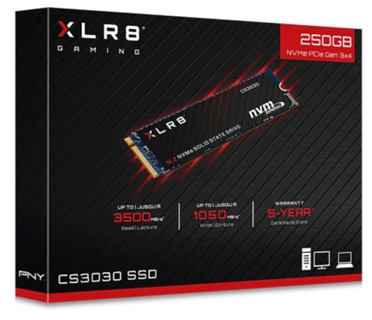 PNY XLR8 CS3030 SSD NVMe M.2 2280 – 250 Go – Jusqu’à 3500 Mo/s en Lecture – Interne Haute Performance pour PC & Gaming