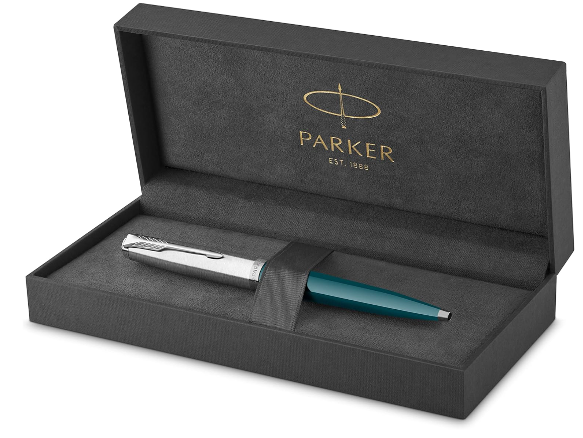 Parker 51 Stylo bille Bleu Canard – Attributs Chromés – Pointe Moyenne – Coffret Cadeau