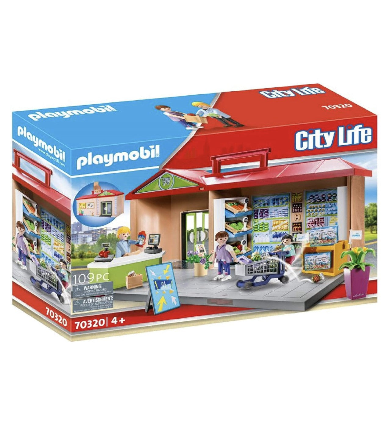 Playmobil City Life 70320 – Épicerie Transportable avec Figurines et Accessoires