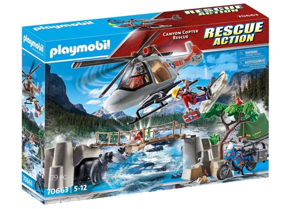 Playmobil Rescue Action 70663 – Unité de Secouristes avec Hélicoptère, Moto et Animaux – Jouet de Sauvetage pour Enfants dès 5 Ans – 79 Pièces
