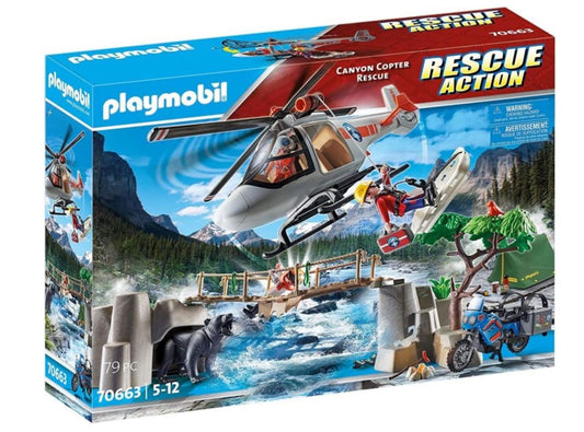 Playmobil Rescue Action 70663 – Unité de Secouristes avec Hélicoptère, Moto et Animaux – Jouet de Sauvetage pour Enfants dès 5 Ans – 79 Pièces