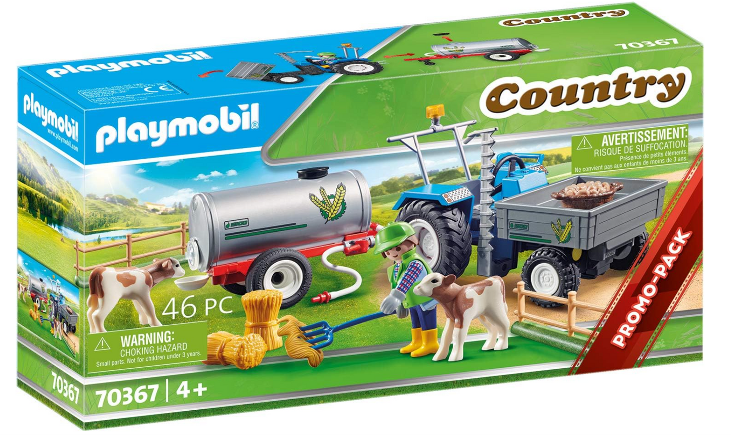 Playmobil 70367 Country Loading Tractor with Water Tank, for Children Ages 4+