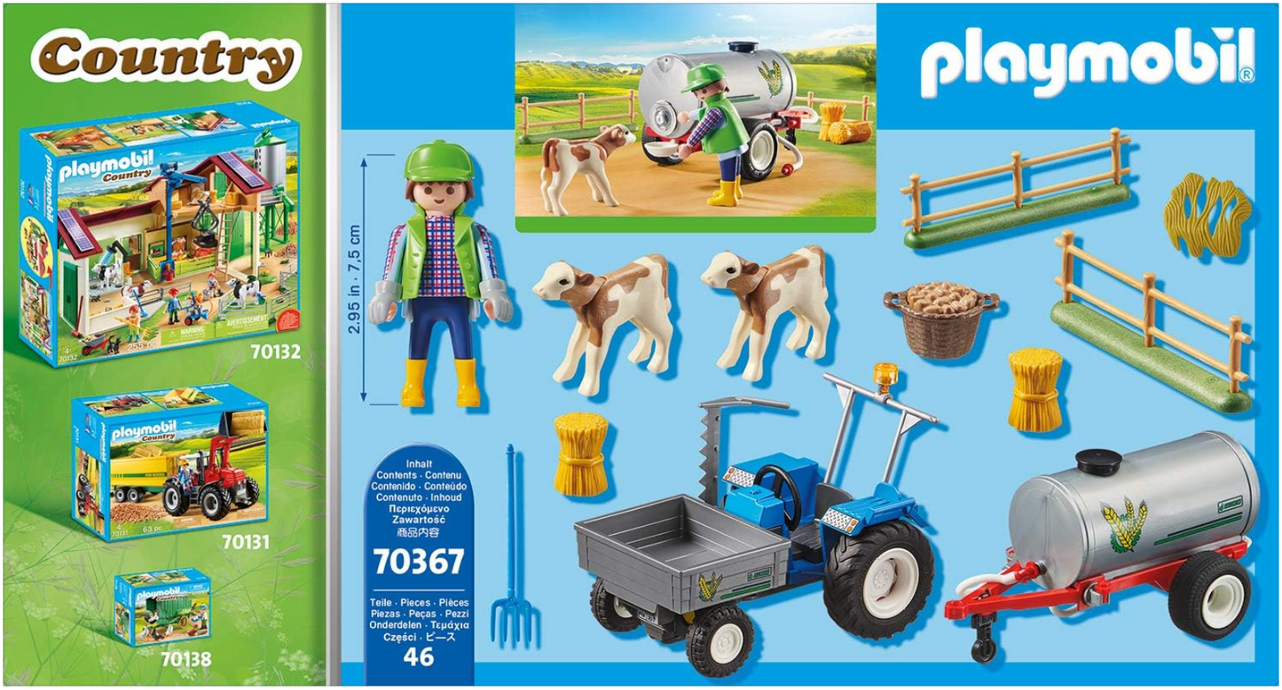 Playmobil 70367 Country Loading Tractor with Water Tank, for Children Ages 4+