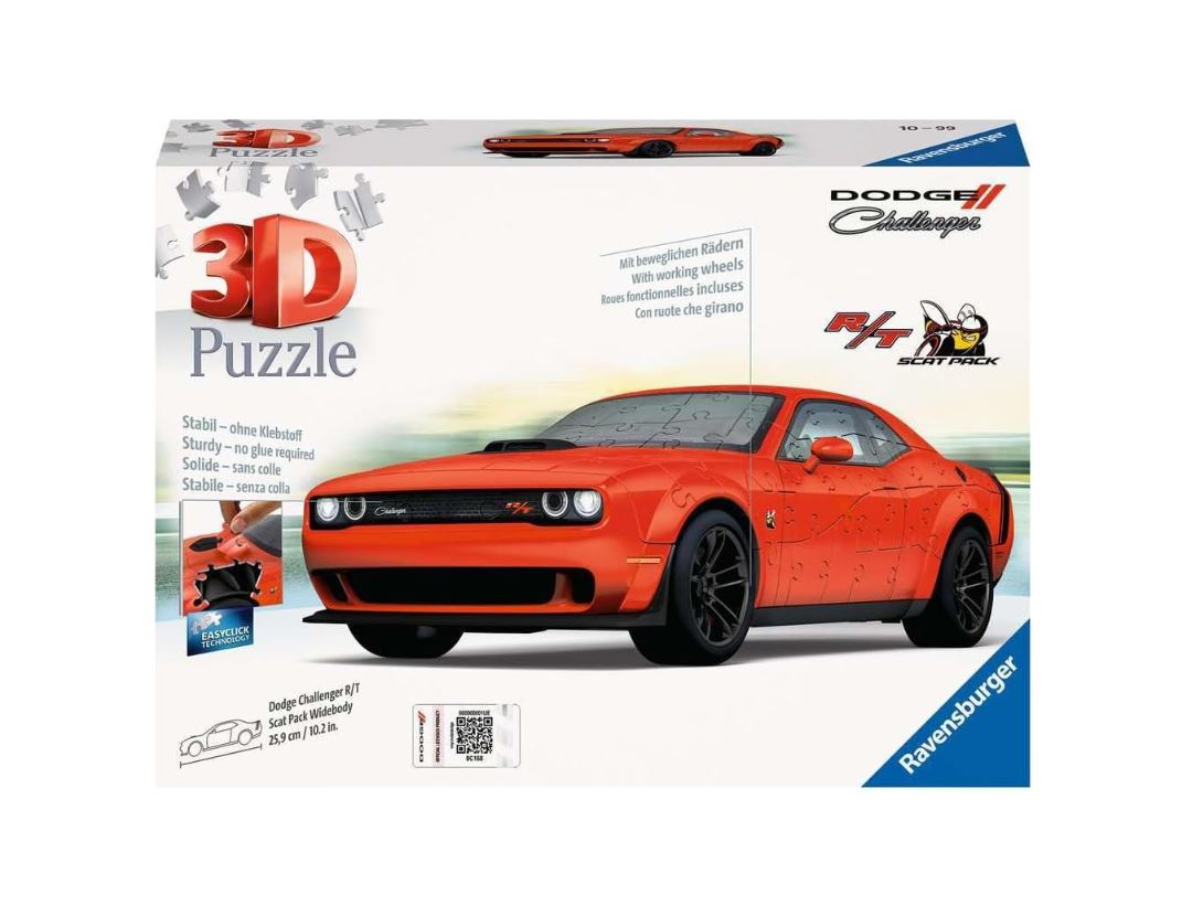 Ravensburger Puzzle 3D Dodge Challenger Scat Pack Rouge – 108 pièces – Modèle réaliste à assembler – Dès 10 ans