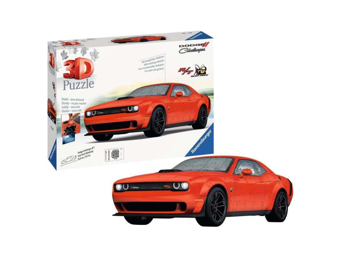 Ravensburger Puzzle 3D Dodge Challenger Scat Pack Rouge – 108 pièces – Modèle réaliste à assembler – Dès 10 ans
