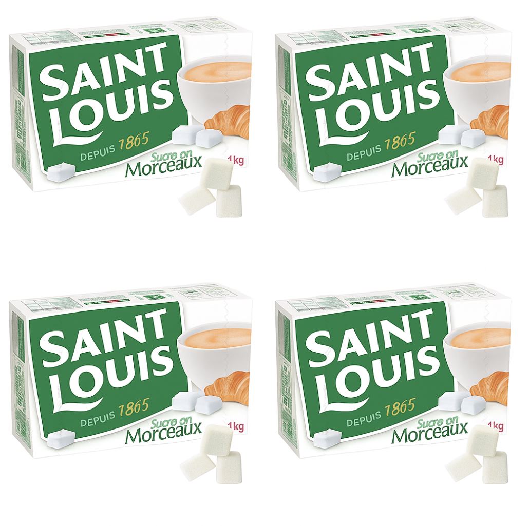 Saint Louis – Sucre en Morceaux N°4 – Lot de 4 x 1Kg – Raffiné, Pratique, Idéal pour Café & Thé