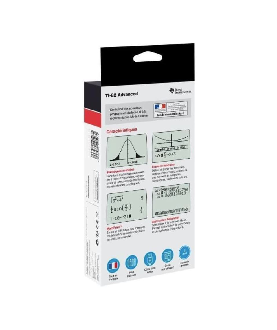 Texas Instruments TI-82 Advanced – Calculatrice Graphique Mode Examen – Approuvée pour le Bac – Écran Haute Résolution, Idéale Lycée & Prépa