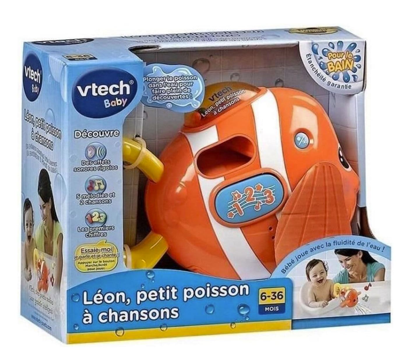VTech – Léon P’tit Poisson à Chansons – Jouet de Bain Éducatif – Orange – Version Française – Bébé dès 12 Mois