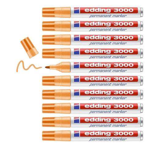 edding 3000 – Marqueurs Permanents Orange Clair – Lot de 10 – Pointe Ronde 1,5-3 mm – Résistants à l’eau & Rapide à Sécher