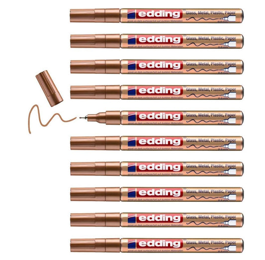 edding 780 – Marqueur Peinture Brillante Cuivre – Lot de 10 Feutres – Pointe Extra Fine 0,8 mm – Ultra Opaque & Étanche