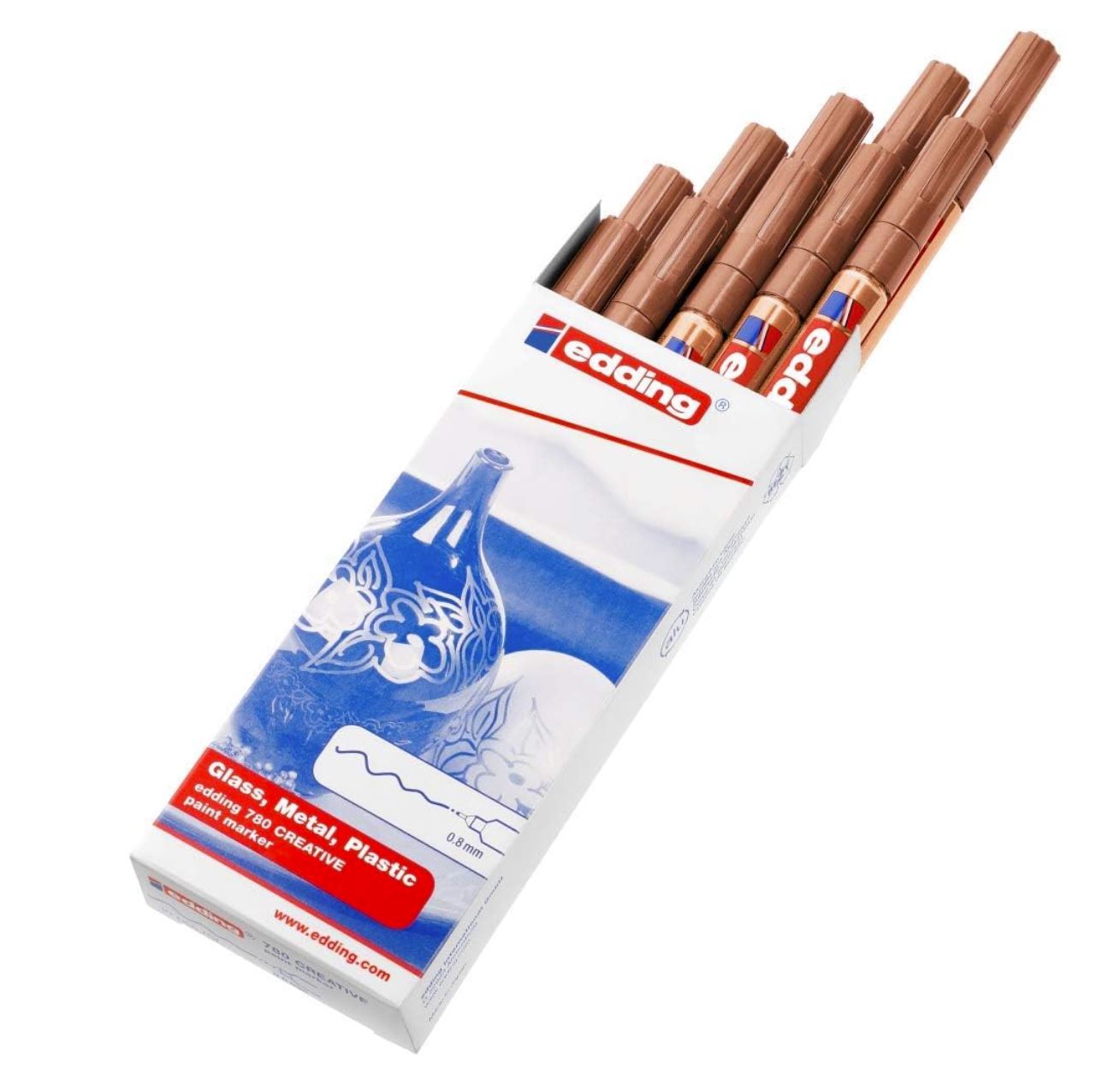edding 780 – Marqueur Peinture Brillante Cuivre – Lot de 10 Feutres – Pointe Extra Fine 0,8 mm – Ultra Opaque & Étanche
