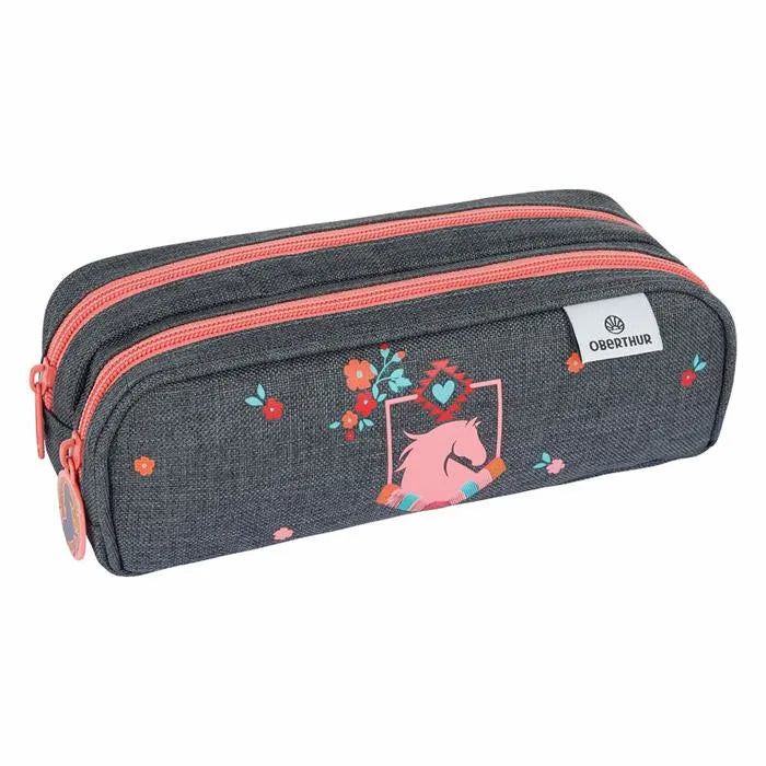 Trousse Cheval 2 Compartiments Gris Chiné – Oberthur
